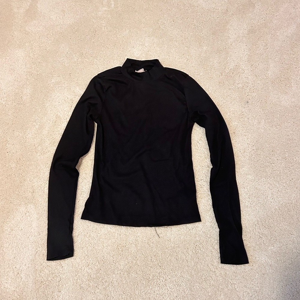 Ribbed Black Long Sleeve Mock Neck